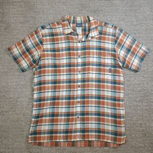 Patagonia A/C Mens Large Brown and Blue Button Up Plaid